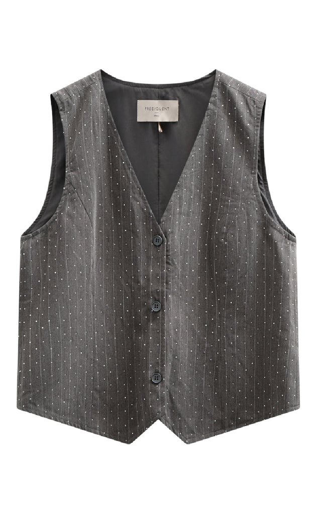 Freequent Vest - Widy - Dark Grey Mel w. Star Off-white