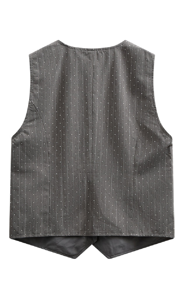 Freequent Vest - Widy - Dark Grey Mel w. Star Off-white