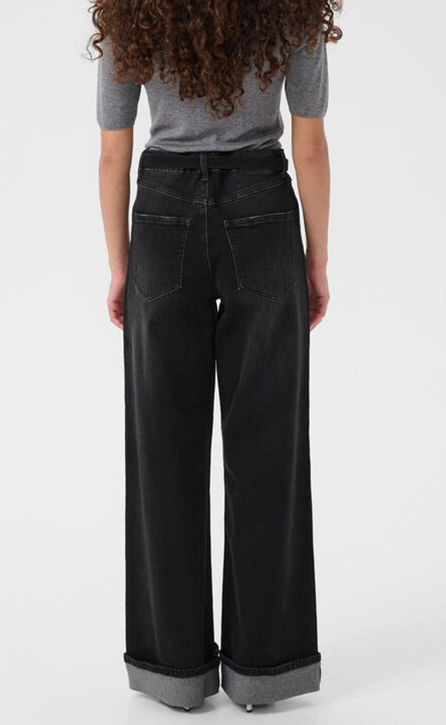 Gestuz Bukser - Sara HW Wide - Washed Dark Black