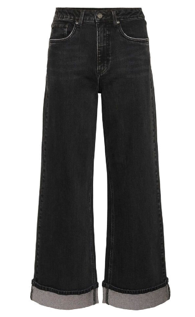 Gestuz Bukser - Sara HW Wide - Washed Dark Black