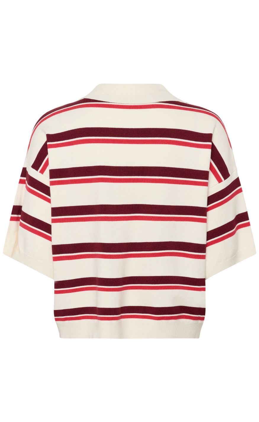 Gestuz Pullover - Aia SS - Egret/Cabernet/Poinsettia