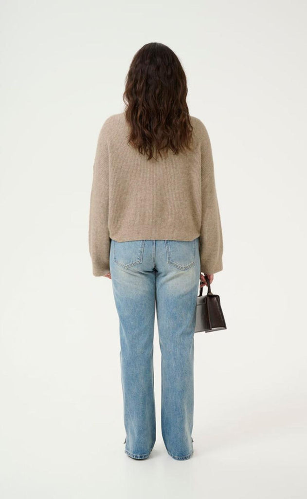 Gestuz Pullover - Alpha V-Neck - Warm Sand Melange