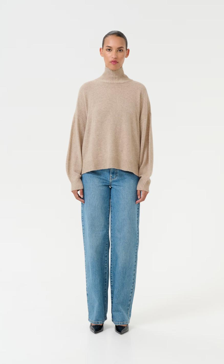 Gestuz Pullover - Casia High Neck - Light Weight Beige Melange