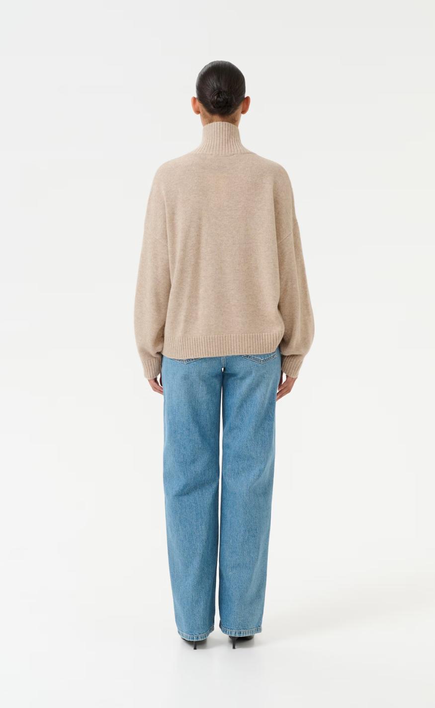 Gestuz Pullover - Casia High Neck - Light Weight Beige Melange