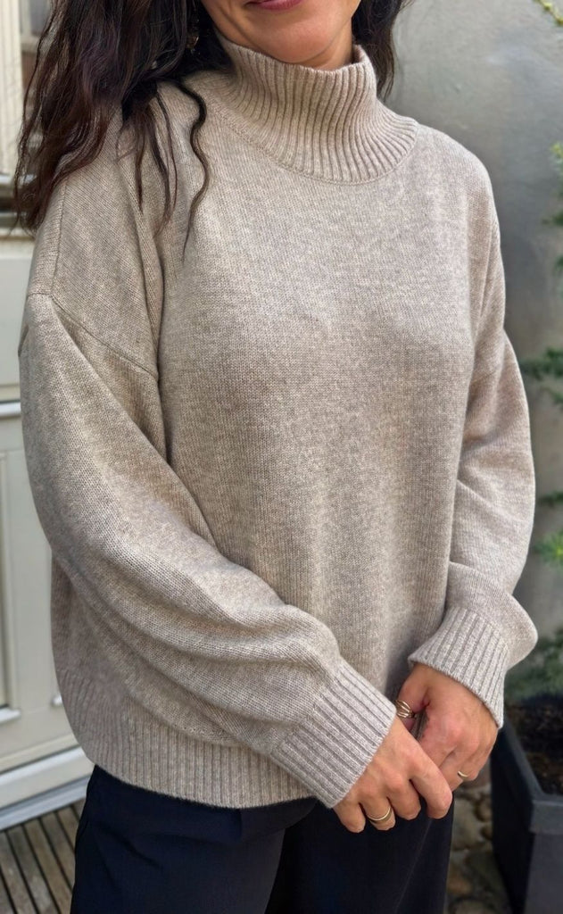 Gestuz Pullover - Casia High Neck - Light Weight Beige Melange