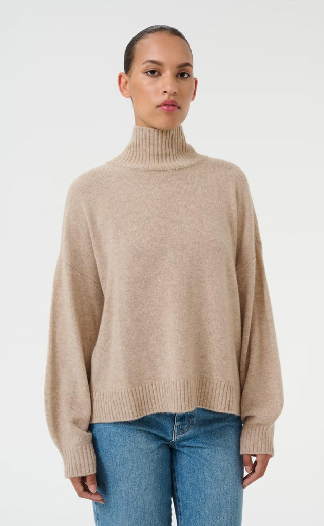 Gestuz Pullover - Casia High Neck - Light Weight Beige Melange