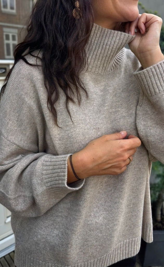 Gestuz Pullover - Casia High Neck - Light Weight Beige Melange
