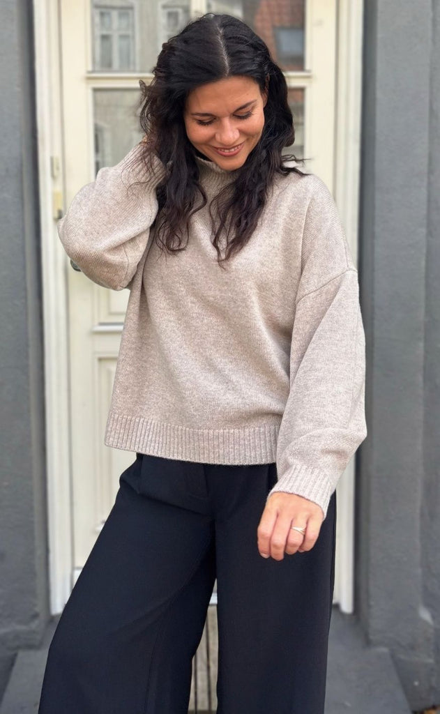 Gestuz Pullover - Casia High Neck - Light Weight Beige Melange