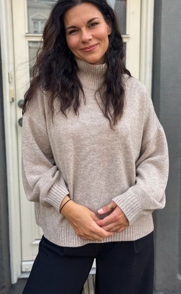 Gestuz Pullover - Casia High Neck - Light Weight Beige Melange