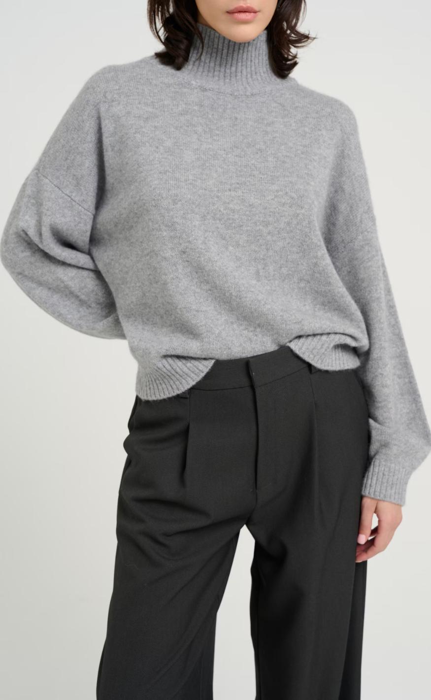 Gestuz Pullover - Casia High Neck - River Stone Melange