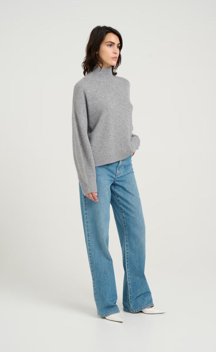 Gestuz Pullover - Casia High Neck - River Stone Melange
