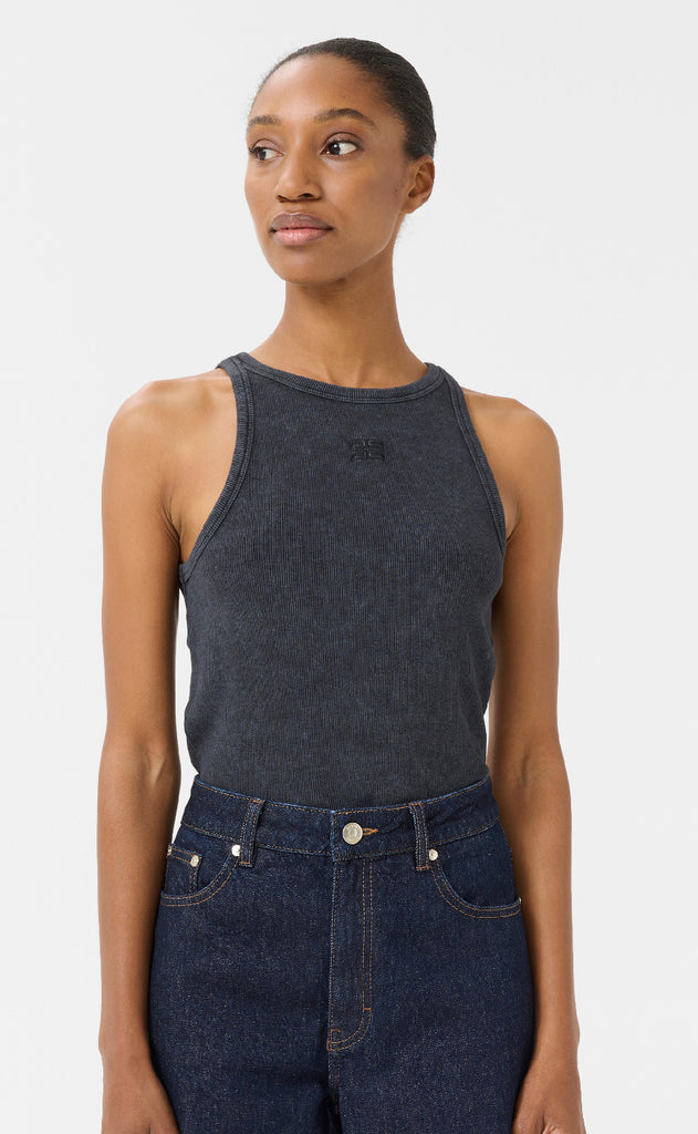 Gestuz Top - Drew Washed Logo - Grey washed