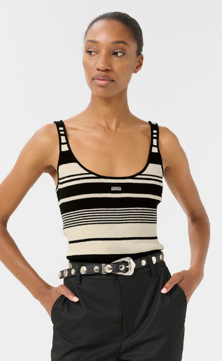 Gestuz Top - Stela - Black/Birch striped