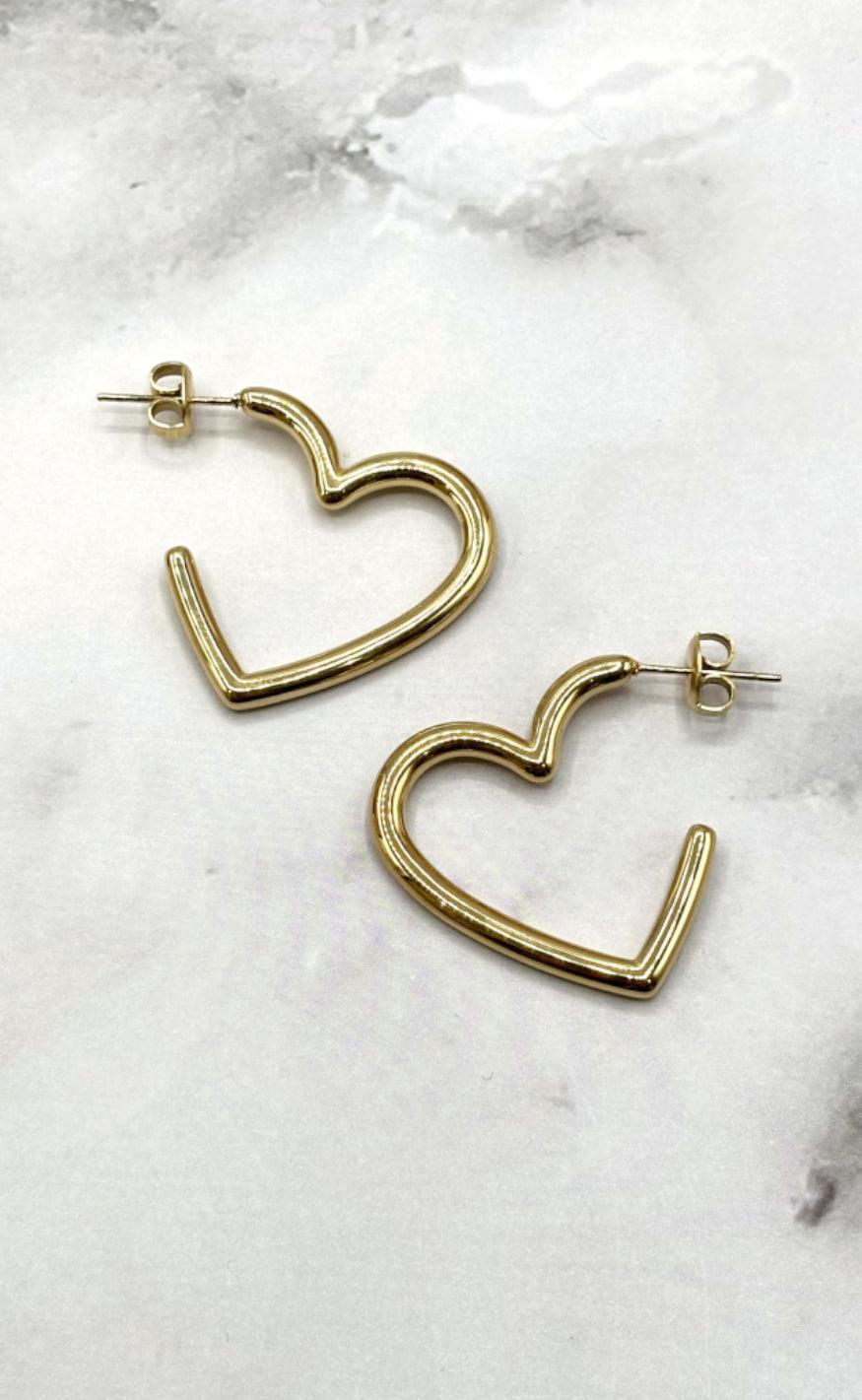 *IKKE AKTIVER* Smykkeli Copenhagen Øreringe - Hisa heart - Gold Colour