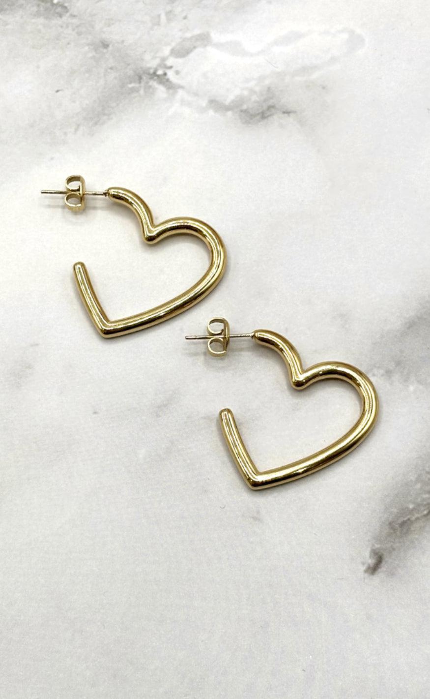 *IKKE AKTIVER* Smykkeli Copenhagen Øreringe - Hisa heart - Gold Colour