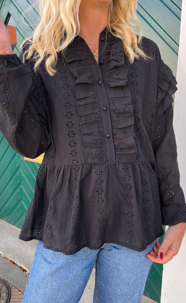 INA Copenhagen Bluse - Frida - Black Broderie Anglaise