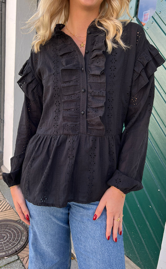 INA Copenhagen Bluse - Frida - Black Broderie Anglaise