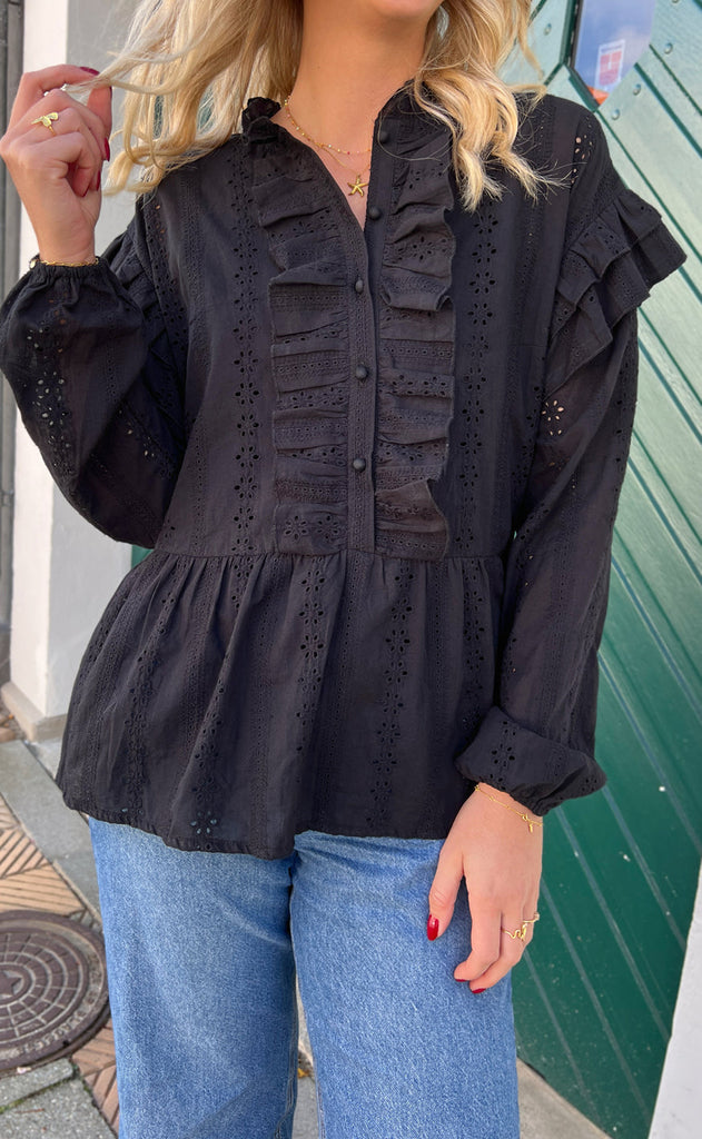 INA Copenhagen Bluse - Frida - Black Broderie Anglaise