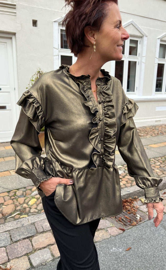 INA Copenhagen Bluse - Frida - Black W. Gold Glitter