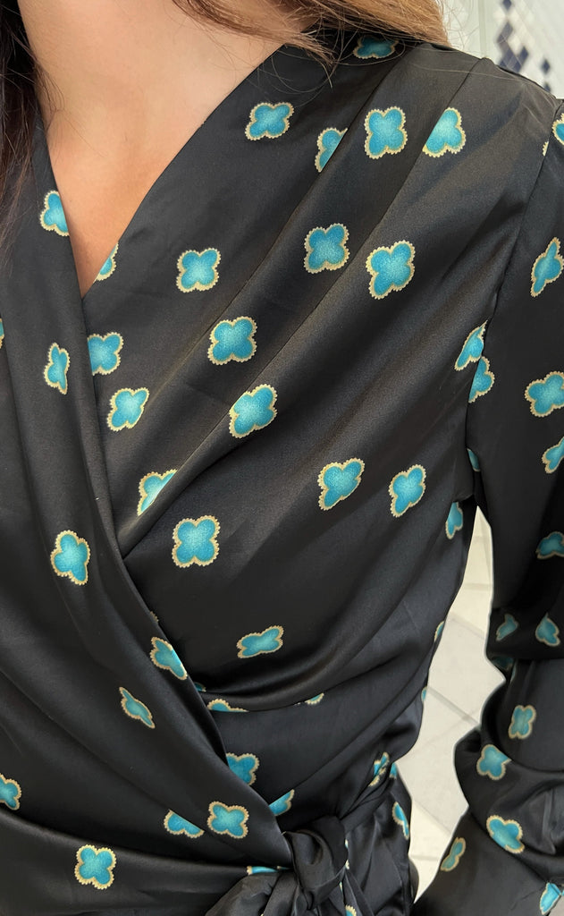 INA Copenhagen Bluse - Josse - Black/ Turquoise Print