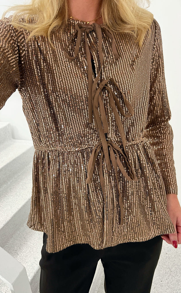 INA Copenhagen Bluse - Petra - Brown Sequin