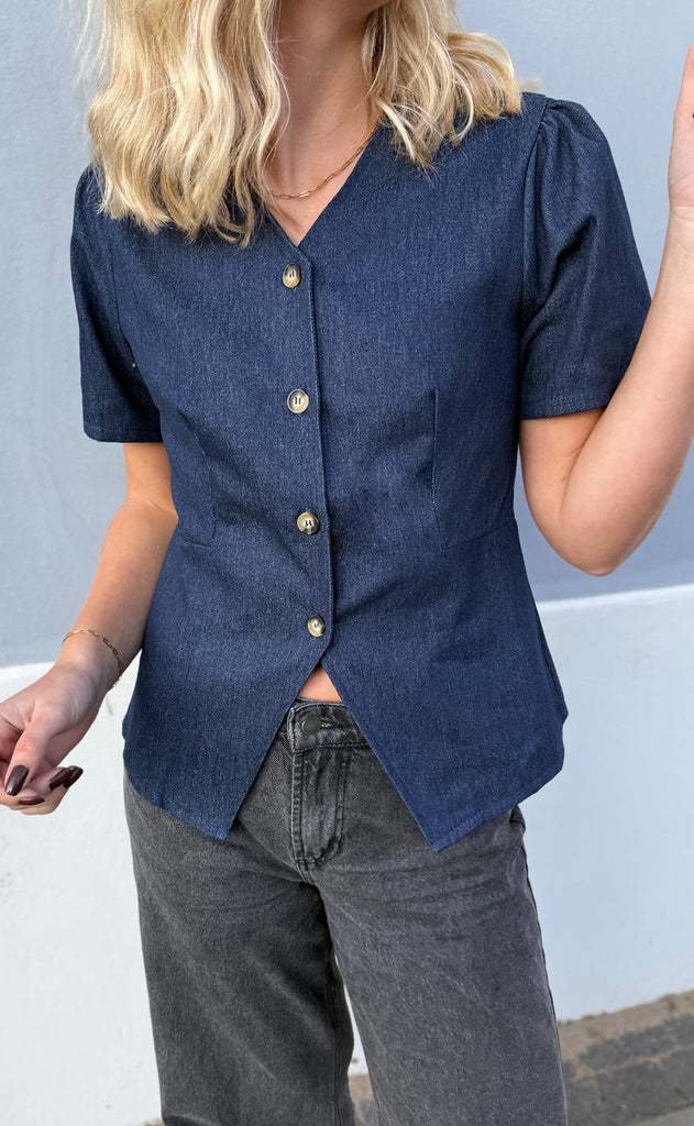 INA Copenhagen Bluse - Venja - Dark Blue Denim