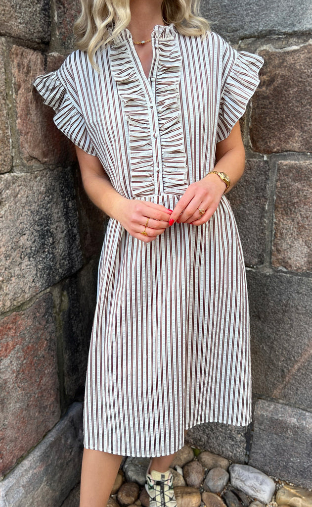 INA Copenhagen Kjole - Amelia - White/Brown Striped