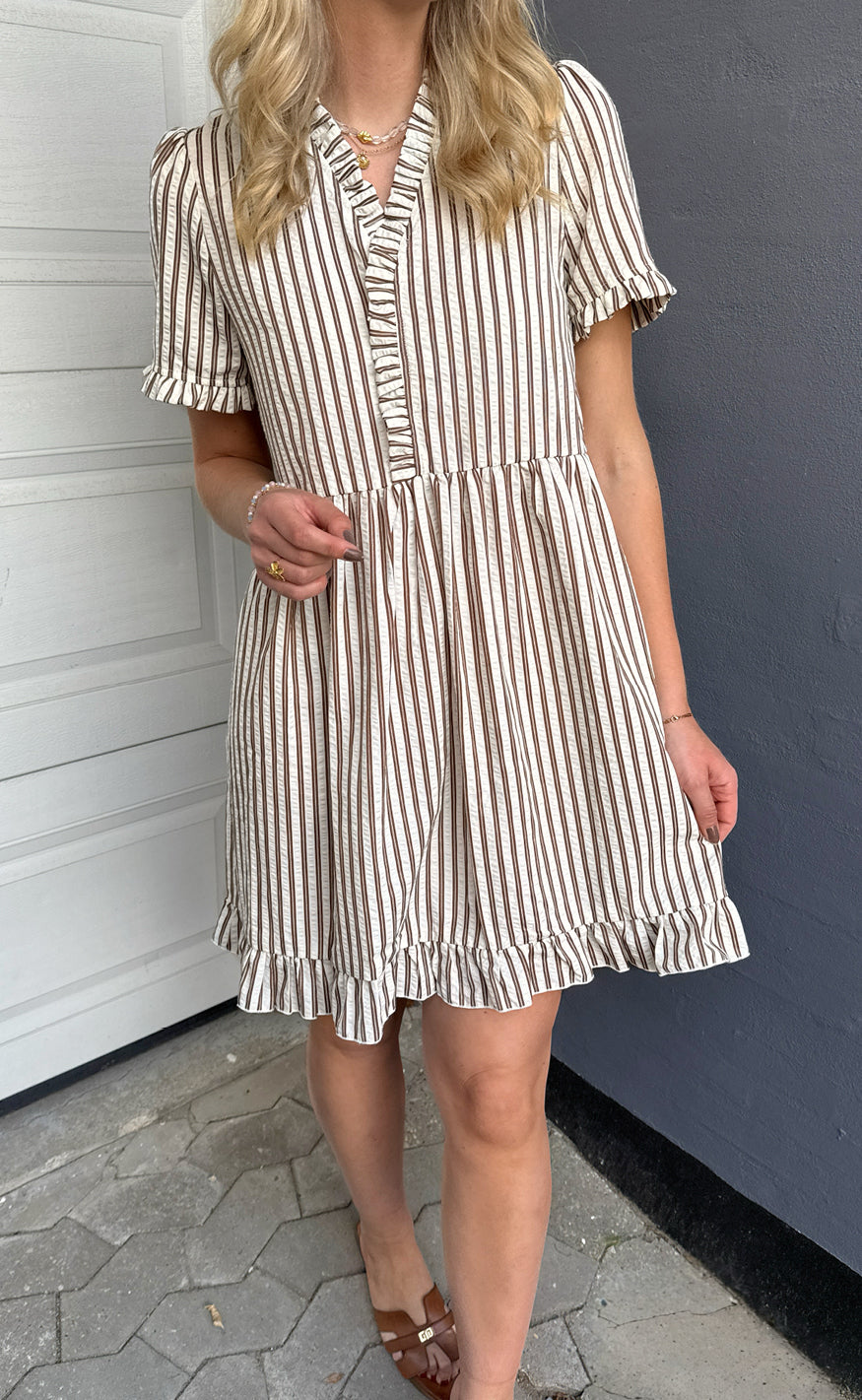 INA Copenhagen Kjole - Catja Summer - White / Brown Striped