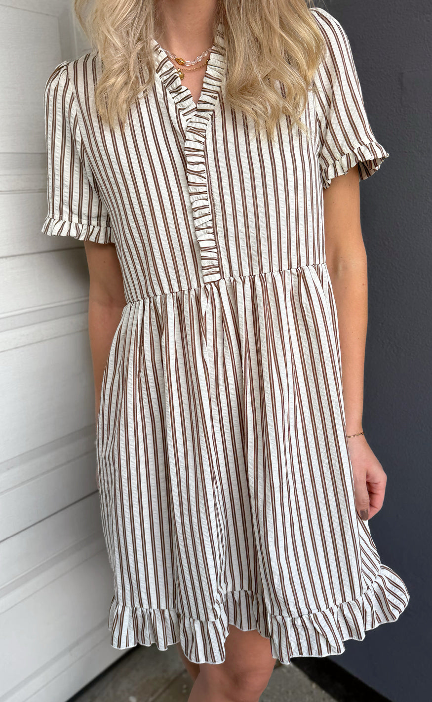 INA Copenhagen Kjole - Catja Summer - White / Brown Striped