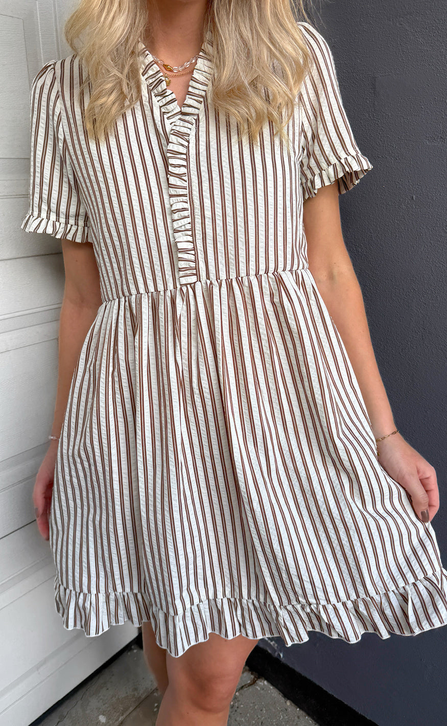 INA Copenhagen Kjole - Catja Summer - White / Brown Striped