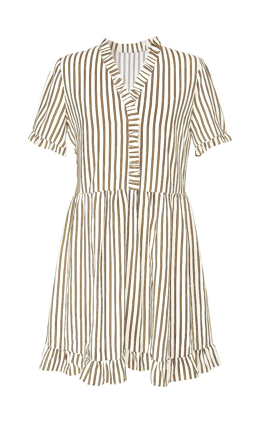 INA Copenhagen Kjole - Catja Summer - White / Brown Striped