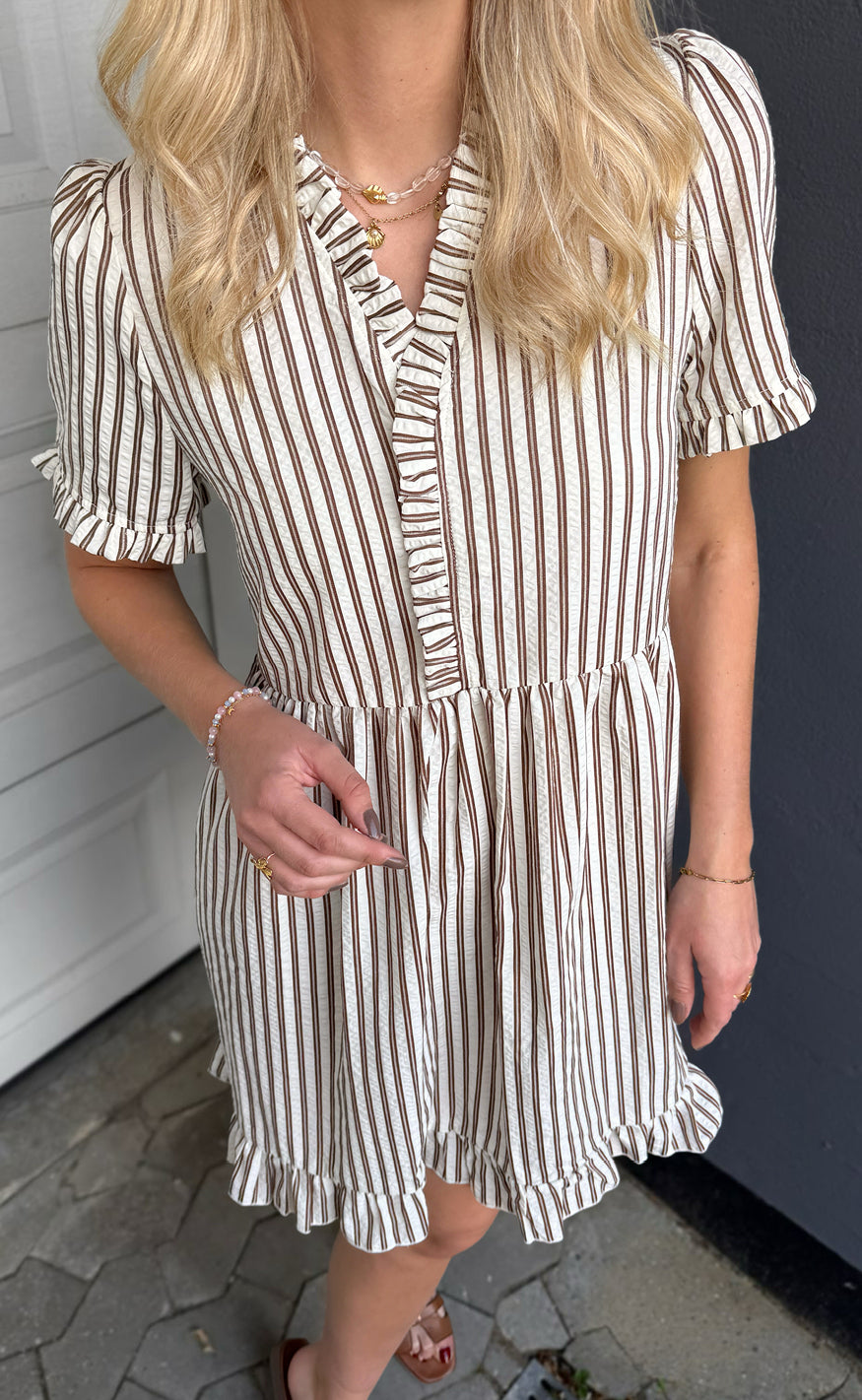 INA Copenhagen Kjole - Catja Summer - White / Brown Striped