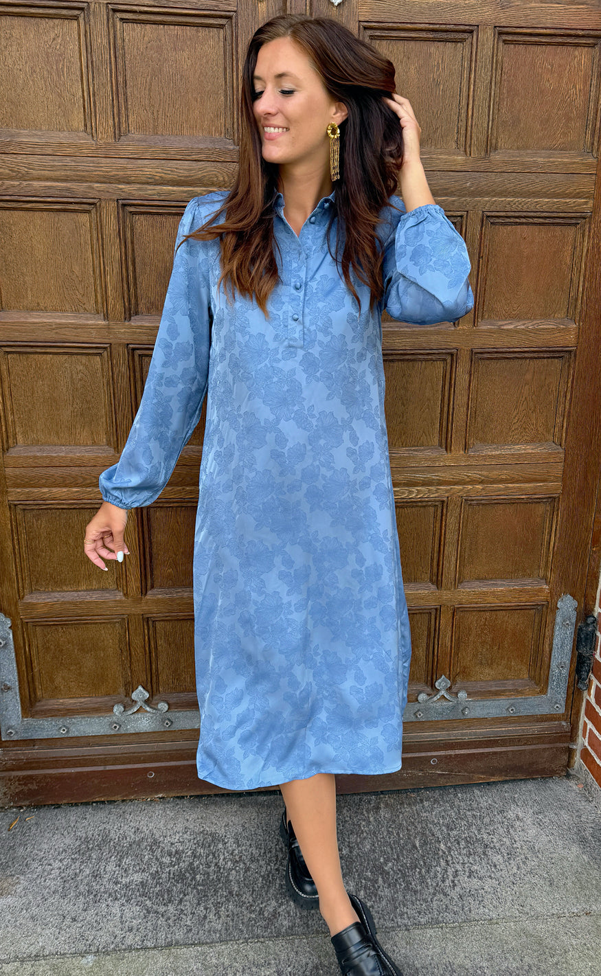 INA Copenhagen Kjole - Celeste LS - Blue Flower