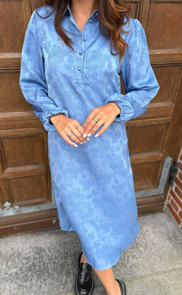 INA Copenhagen Kjole - Celeste LS - Blue Flower
