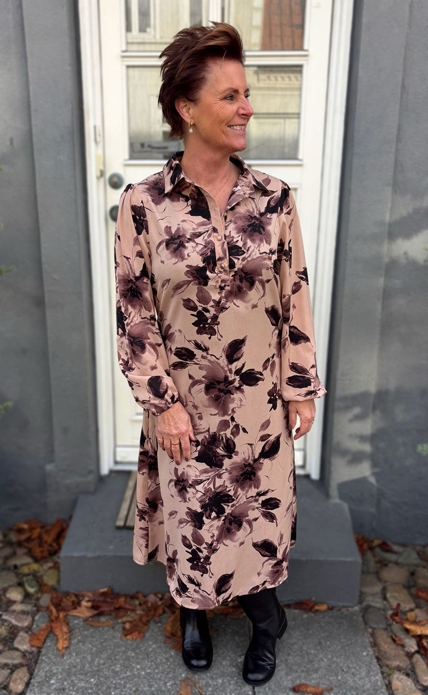 INA Copenhagen Kjole - Celeste LS - Brown Flowers