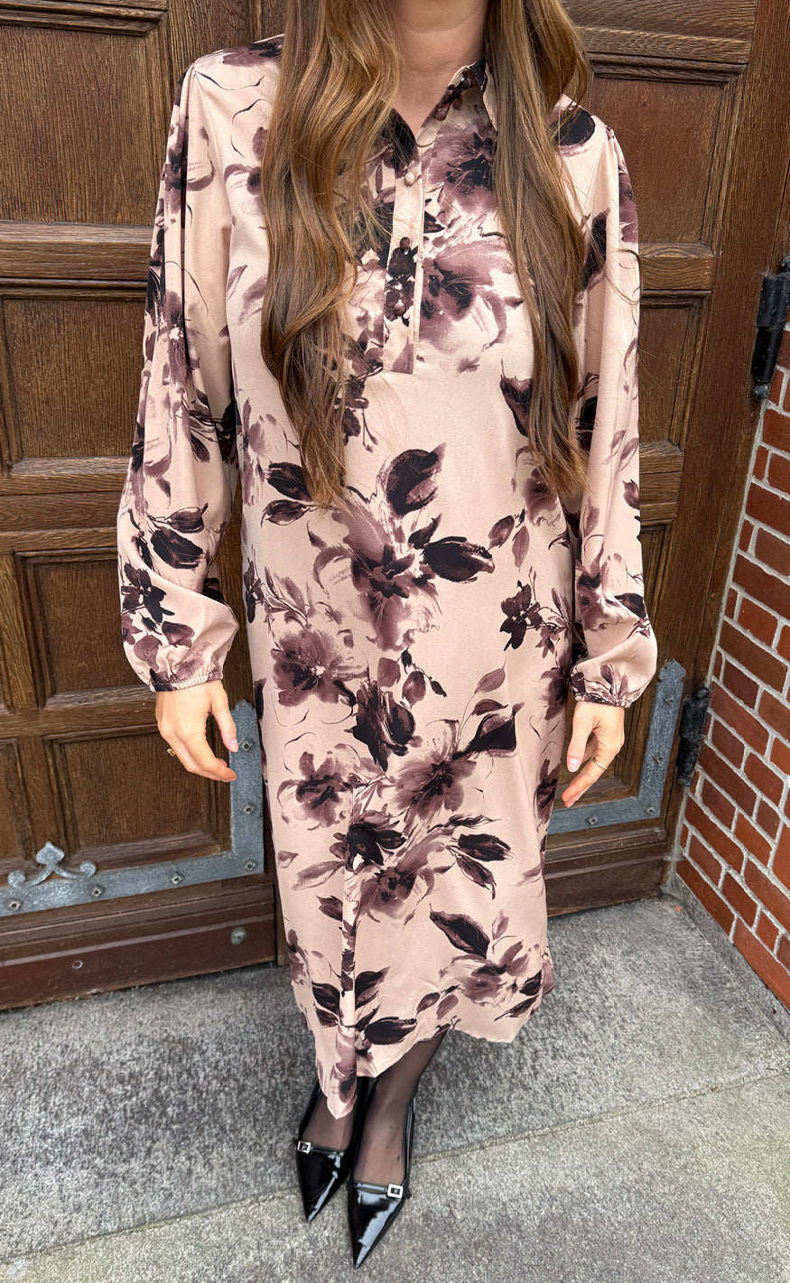 INA Copenhagen Kjole - Celeste LS - Brown Flowers