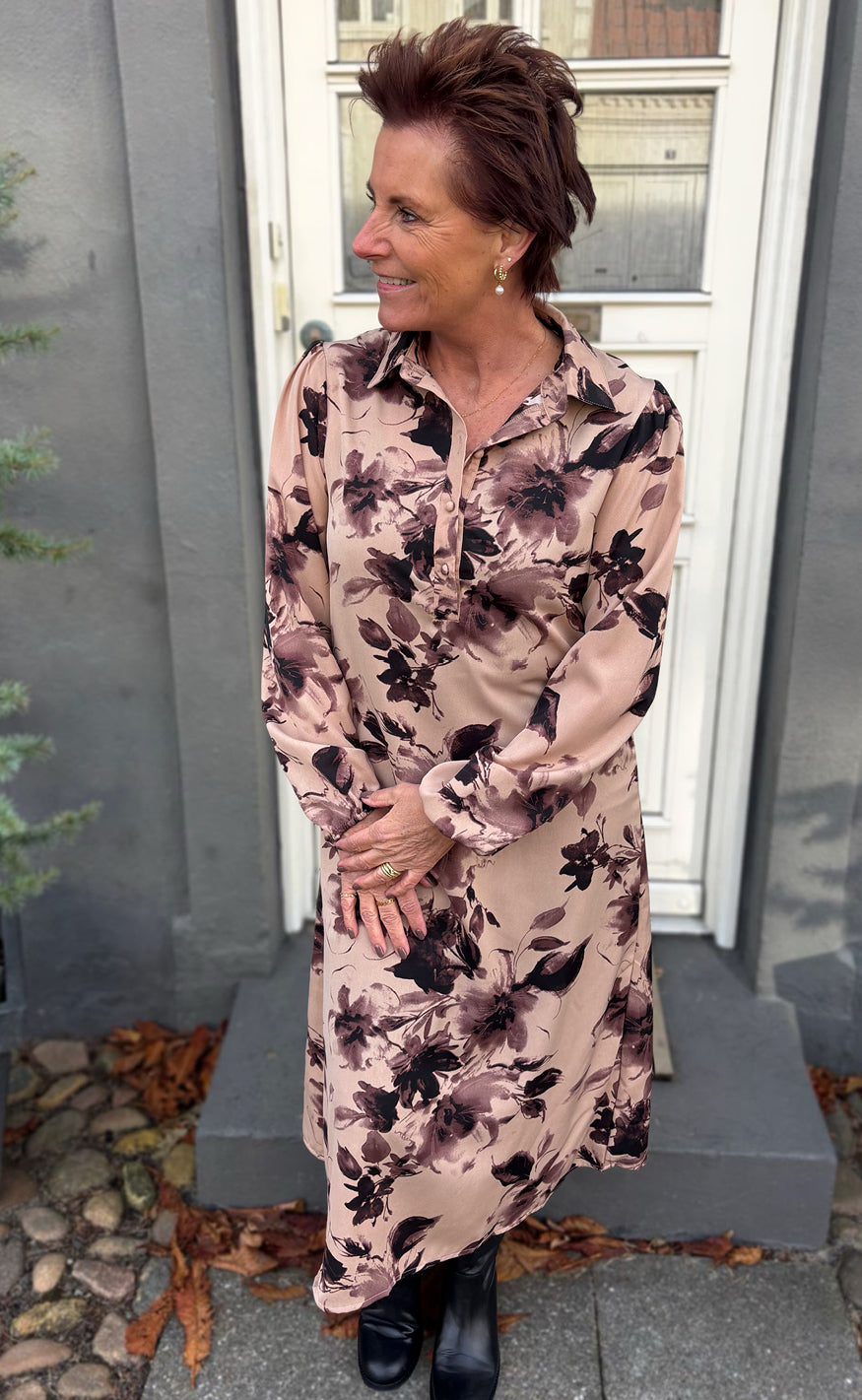 INA Copenhagen Kjole - Celeste LS - Brown Flowers