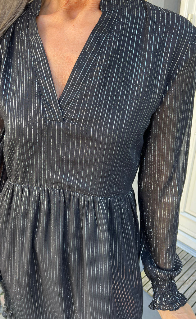 INA Copenhagen Kjole - Christel - Black W. Lurex Stripes