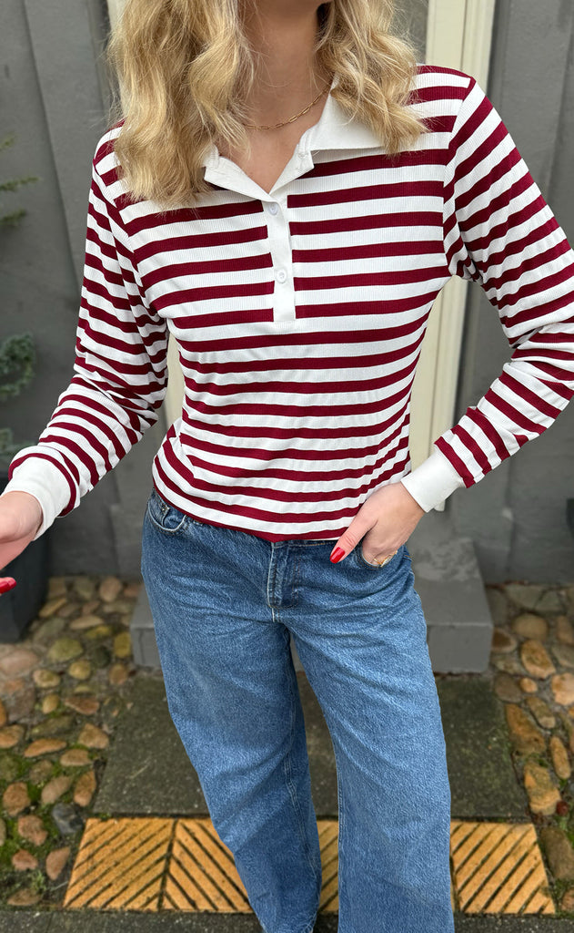 INA Copenhagen Polo / Bluse - Pamela - Bordeaux Striped