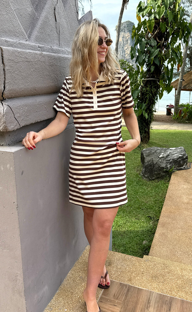 INA Copenhagen Polo Kjole - Pamela - Brown Striped