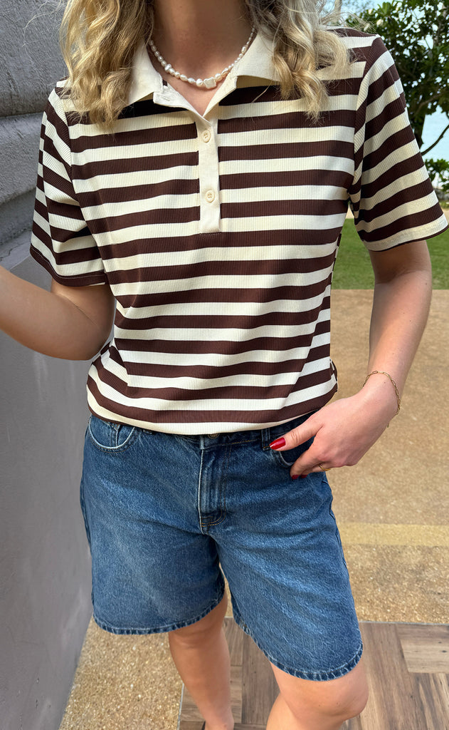 INA Copenhagen Polo T-Shirt - Pamela Summer - Brown Striped