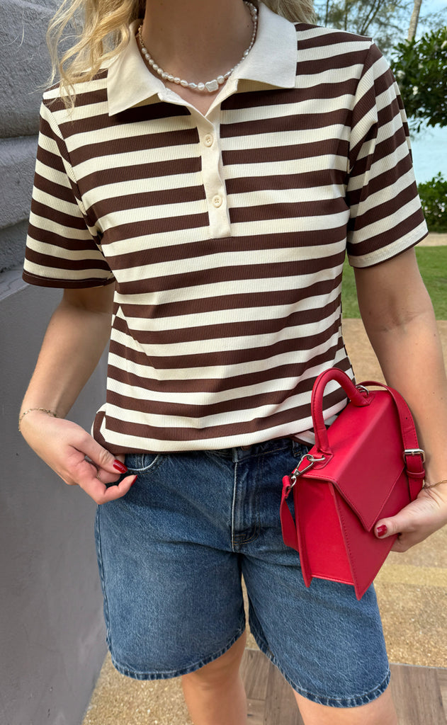 INA Copenhagen Polo T-Shirt - Pamela Summer - Brown Striped