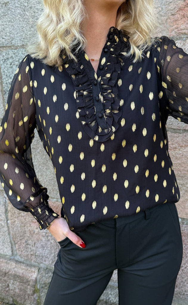 INA Copenhagen Skjorte - Cami - Black W. Gold Dots