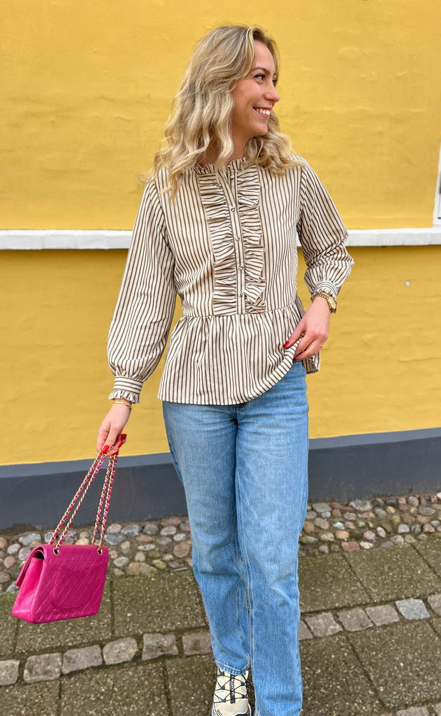 INA Copenhagen Skjorte - Evie - Beige / Brown Striped