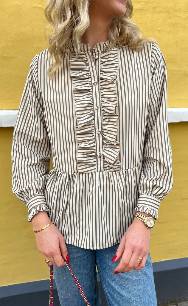 INA Copenhagen Skjorte - Evie - Beige / Brown Striped