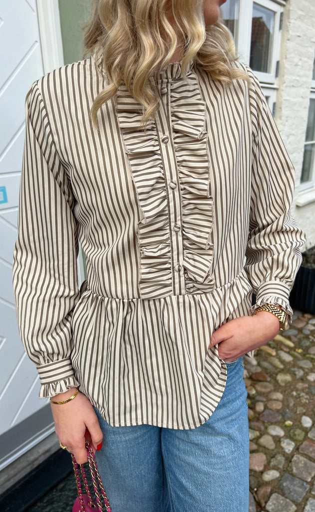 INA Copenhagen Skjorte - Evie - Beige / Brown Striped