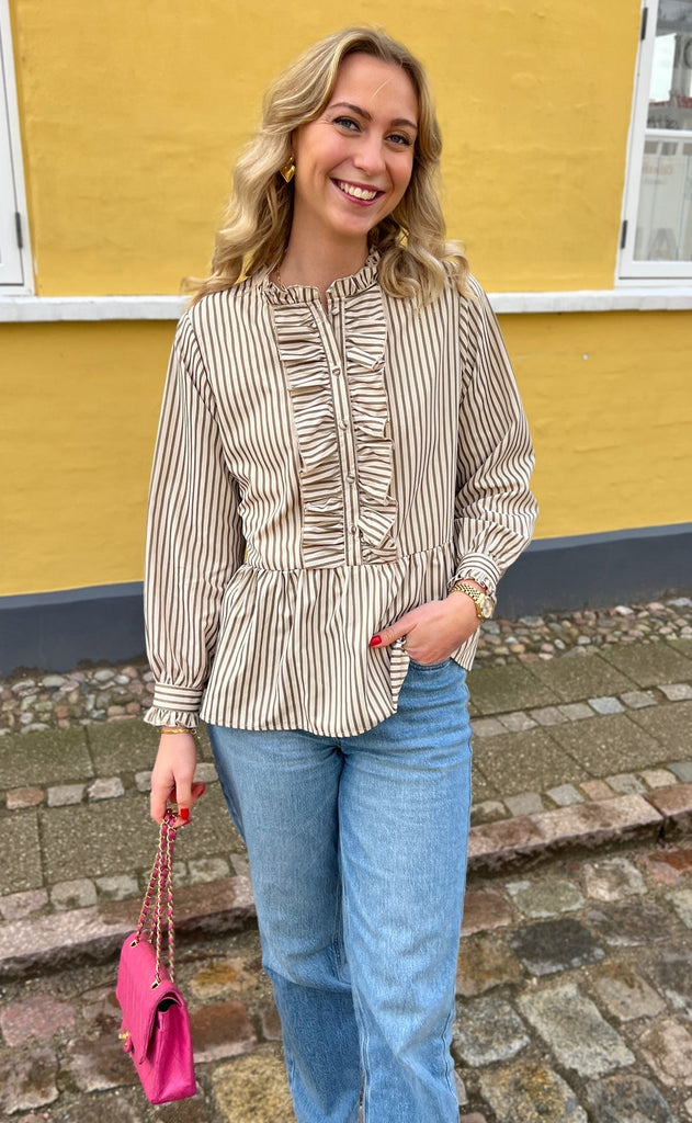 INA Copenhagen Skjorte - Evie - Beige / Brown Striped