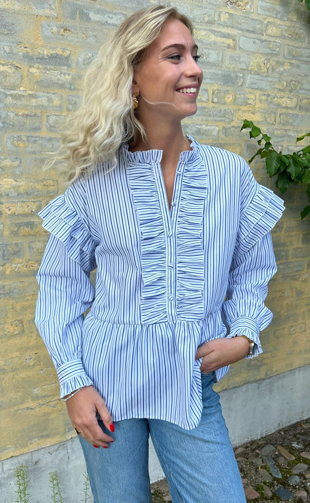 INA Copenhagen Skjorte - Frida - White w. Blue Stripes