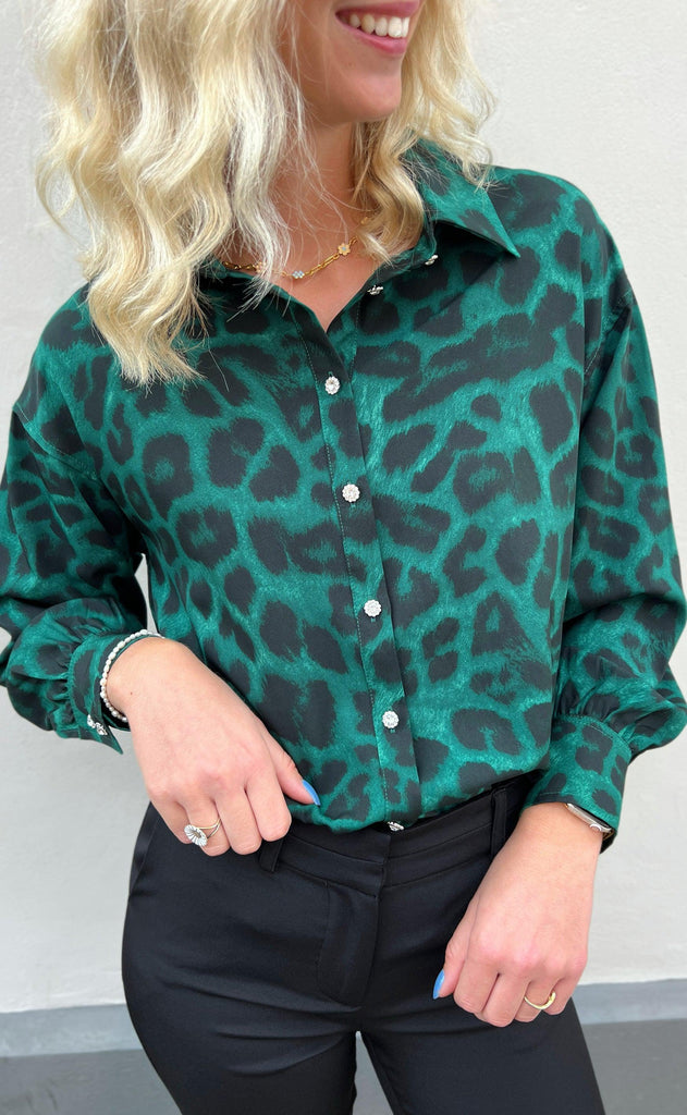 INA Copenhagen Skjorte - Stella - Green Leopard