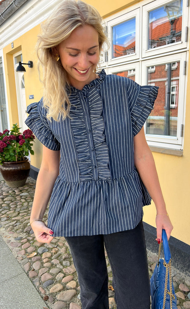 INA Copenhagen Top - Freya - Denim Blue Pinstripe